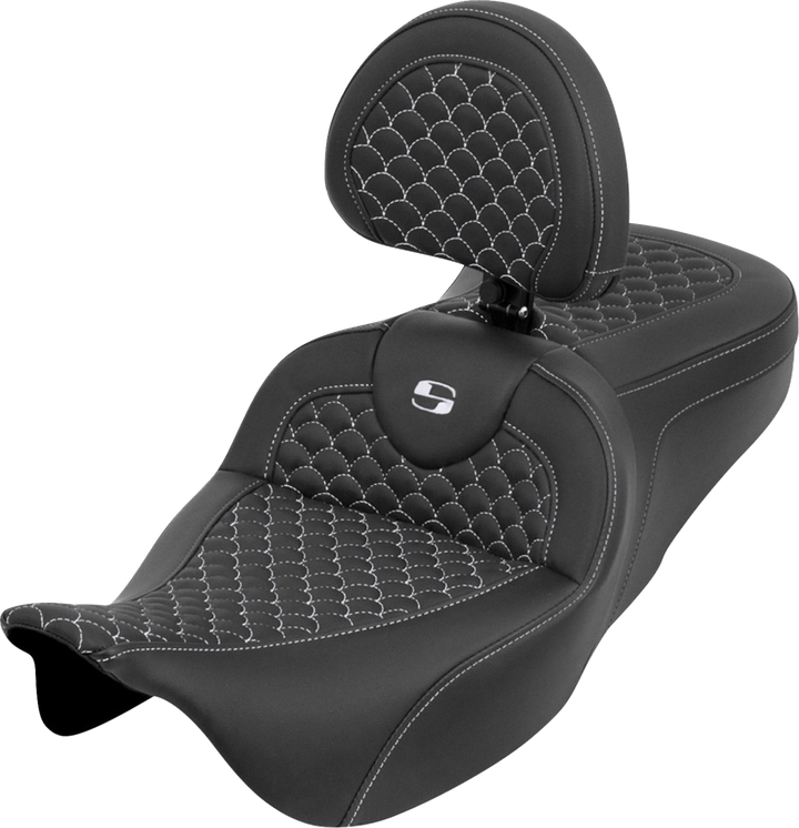 Saddlemen Roadsofa Seat - Dragon Scale - White Stitch - With Backrest - Touring '08-'25 808-07B-208B6