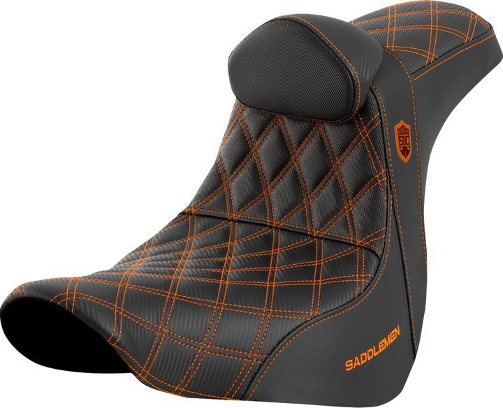 Saddlemen Pro Series Sdc Performance Seat - W/ Backrest - Orange Stitch - Fl/Fx '18-'23 SC81829ORART