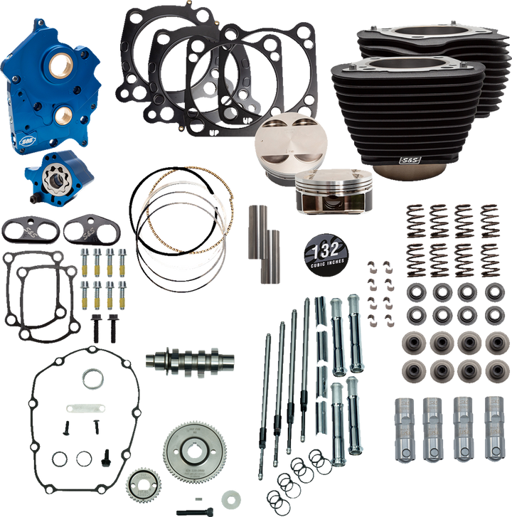 S&S Cycle 132" Power Package Engine Performance Kit - Gear Drive - Oil Cooled - Non-Highlighted Fins - M8 310-1234