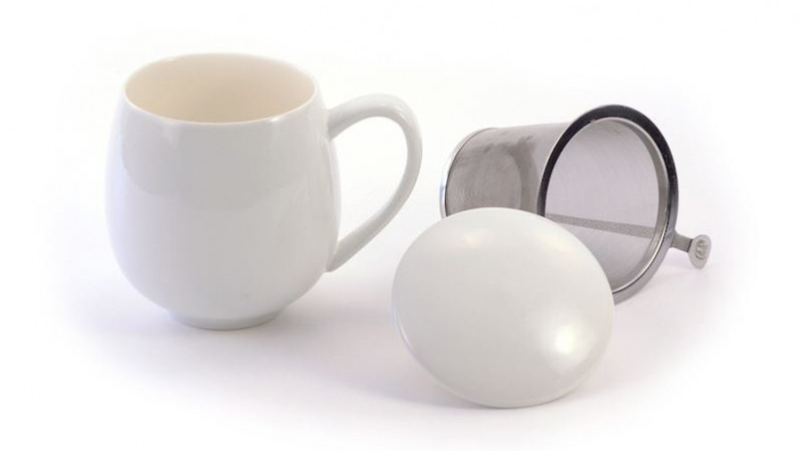 Porcelain Personal Tea Mug with Stainless Steel Infuser - 12oz