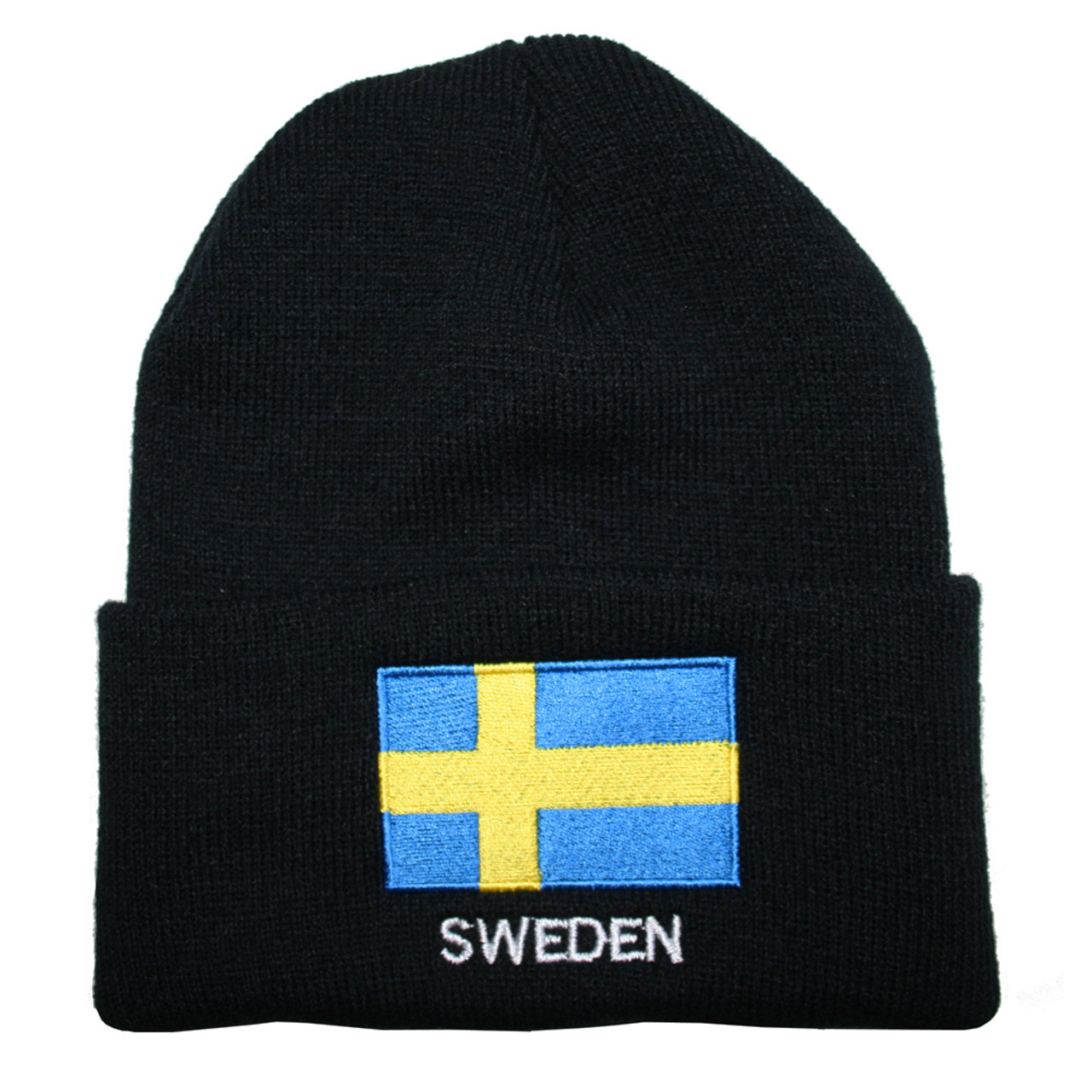 SWEDEN FLAG Cuff Navy BEANIE Hat Toque One Size Adult Sverige *SUPER FIT* 