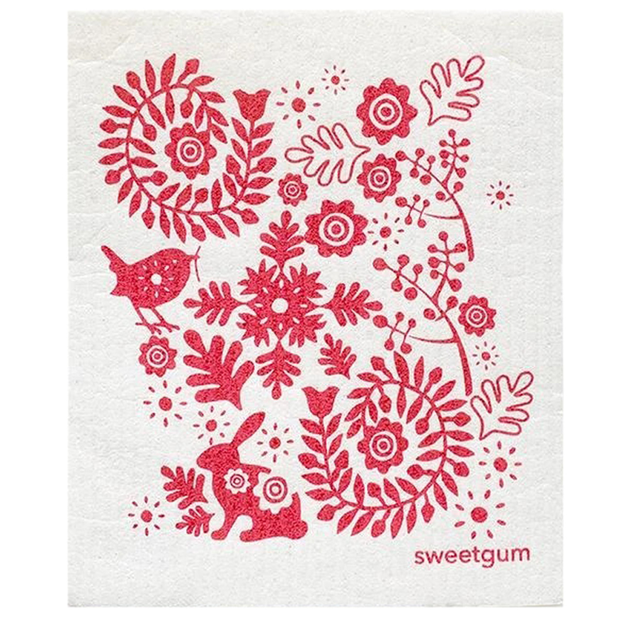 Swedish Dishcloth - Red Bunny & Bird