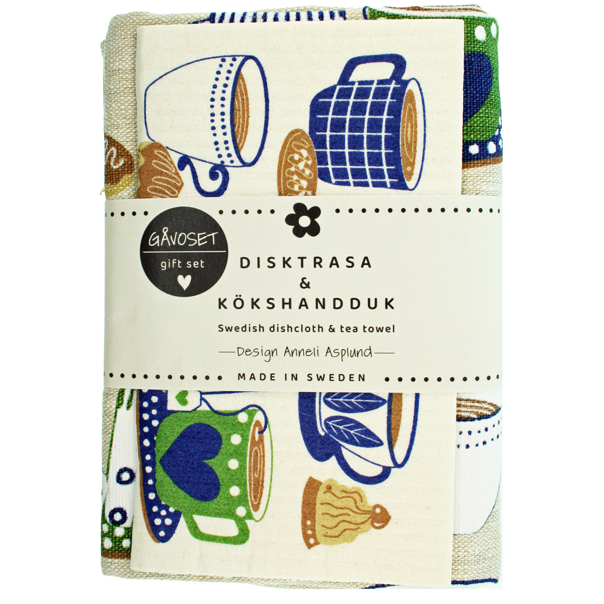 Swedish Dishcloth & Linen Towel Set - Blue Fika
