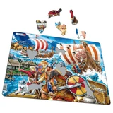 Larsen Viking Raid Puzzle with missing pieces and floating puzzle pieces above.