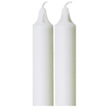 Two white taper candles with channel designs near the wicks stand side-by-side.
