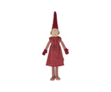 Maileg Climbing Pixy doll in red plaid dress and pointed hat, 10