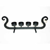 Black wrought iron Viking ship tea light candleholder with four cups.