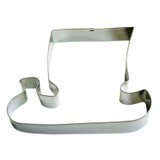 Silver Viking ship cookie cutter, stainless steel, angled view, food-grade material.
