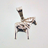 Silver Dala horse pendant with bail marked 925, featuring embossed saddle details.