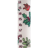 Ivory advent candle with holly, ivy, and bird illustrations; numbers 12-20 visible.