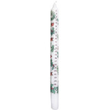 Ivory advent candle with holly and ivy design, numbered 1-24. Tall, cylindrical, and made of wax.