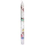 White Advent candle with Santa's sleigh and gifts illustrations; 100% stearin wax.