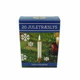 Blue box with 20 white Christmas tree candles and snowflakes
