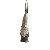 A 3-inch Naasgransgarden polyresin tomte ornament with a tall silver hat, white beard, and dark spotted body hanging on black