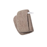 Natural wool potholder by Aveva Design AB with two hand pockets, viewed from a slight angle.