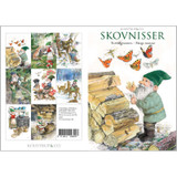 Product packaging for forest gnome note cards featuring a gnome by woodpile and butterflies.