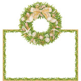 Seashell wreath place card with green leaf border