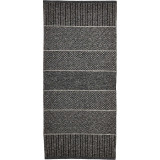 Graphite-colored rug with vertical stripes and diamond pattern, cotton/vinyl mix.