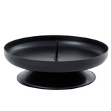Matte black metal pillar candle holder with a spike in the center and pedestal base.