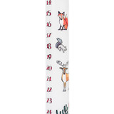 White Advent candle numbered 14 to 24 with red numbers, featuring illustrations of a fox, squirrel, and deer.