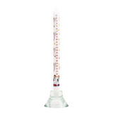 White advent candle with numbers, angels, and choir boys; glass holder.