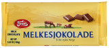 Yellow Freia milk chocolate bar with cows, mountains, and chocolate pieces.