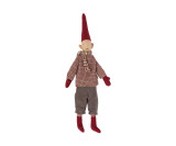 Maileg 12-inch pixy doll in red hat, plaid shirt, brown trousers, and patterned scarf.