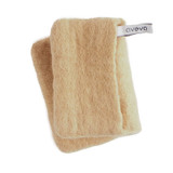 Sand-colored 100% wool potholder by Aveva with folded pockets and a small white brand tag.