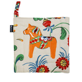 Cream pot holder with orange Dala horse and floral pattern, Arvidssons brand tag
