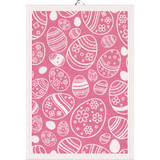 Pink and white organic cotton kitchen towel featuring an Easter egg pattern.