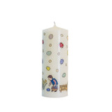 Cream pillar candle with Easter egg hunt design, boy collecting eggs