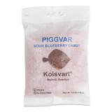 Bag of sour blueberry Piggvar candy with a fish illustration, vegan and gluten-free.