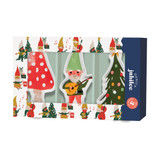 Set of three holiday-themed ceramic dishes shaped like a mushroom, a gnome, and a Christmas tree, in a gift box.