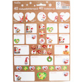 Sheet of 40 Finnish Christmas gift labels with gnomes and Santas.