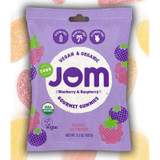 Purple pouch of Sour Jom organic blueberry and raspberry gourmet gummies, 3.5 oz.