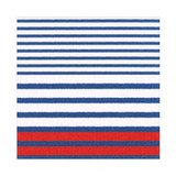 Blue and white striped paper napkins with a red stripe at the bottom.