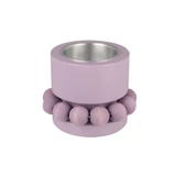 Lilac wooden tealight candle holder with a silver metal insert and a matching wooden bead wreath.