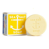 Yellow box with anchor and round sea salt soap bar.