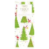 Casapri white tissue paper patterned with green Christmas trees and twirling Santas.