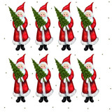 Red and white Tomte Santa napkins with green trees, white background.