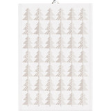 White Ekelund cotton kitchen towel featuring a repeating beige pine tree pattern.