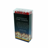 Red chime candles in clear packaging, "Julgransljus Chime Candles" text, Made in Sweden