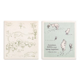 Demdaco Winnie the Pooh Swedish dishcloth set of two, one map design and one with text.