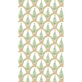 Gold and white paper guest napkin featuring a pattern of green Christmas trees and arches.
