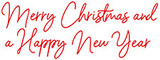 Red cursive script text reading "Merry Christmas and a Happy New Year".