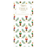 Casprari Little Nutcracker tissue paper features holiday artwork with nutcrackers and pine boughs.