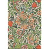 Woven cotton kitchen towel featuring William Morris's Golden Lily pattern in green, orange, and blue.