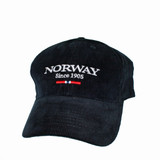 Black corduroy Norway flag embroidered cap, since 1905
