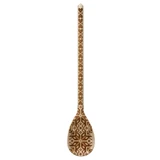 Light wood spoon with a brown laser-etched knit pattern on the handle and bowl.