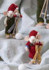 Small White Boy Mouse with Green Pants and Skis Small White Boy Mouse with Green Pants and Skis